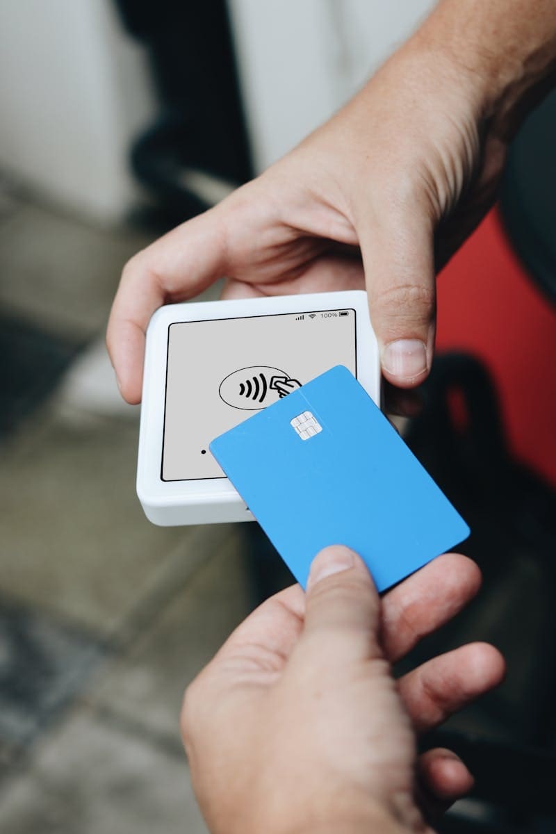POS terminal and credit card for payments consulting services.