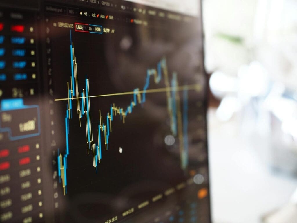 Detailed financial graph on a monitor illustrating performance of an asset class in the capital markets